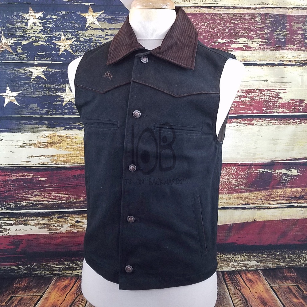 WYOMING TRADERS MENS SHERIDAN CANVAS BUTTON UP COWBOY RANCH VEST - BLACK